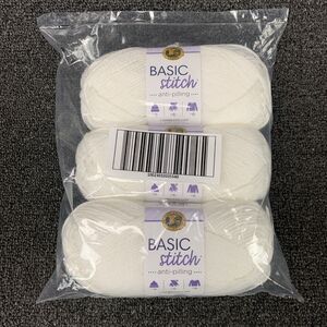 Lot Of 3 Lion Brand Basic Stitch White Anti-Pilling Yarn 3.5oz 185yd Each New